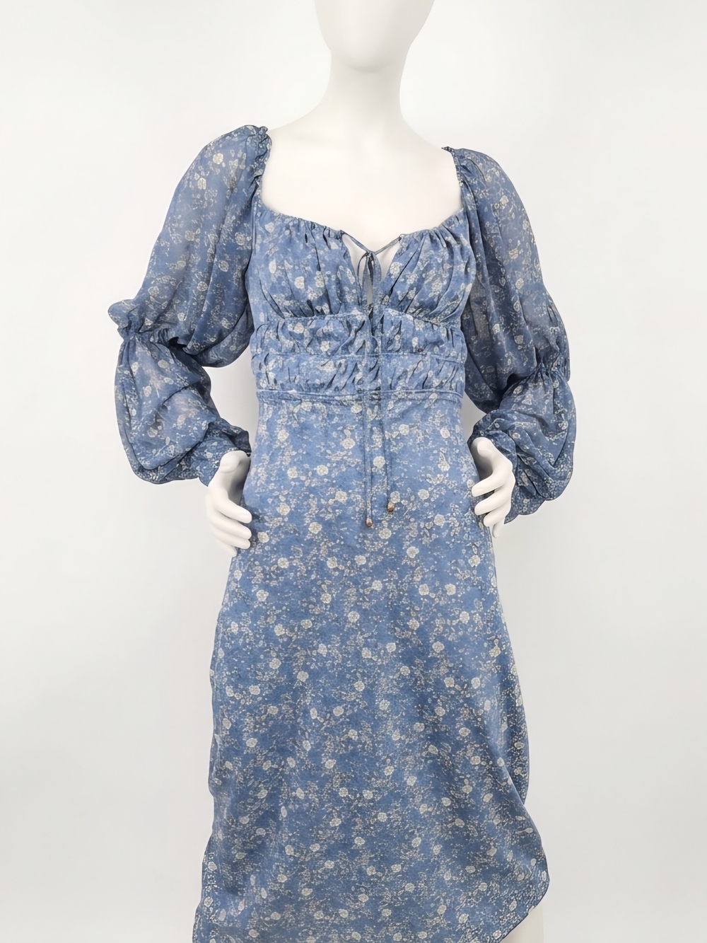 Free People Aglow Smocked Midi Dress Blue Sapphire Combo Size M